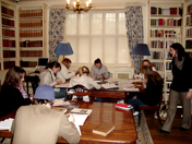 Prof. Emma Clery with University of Southampton undergraduates working in one of the library reading rooms. 