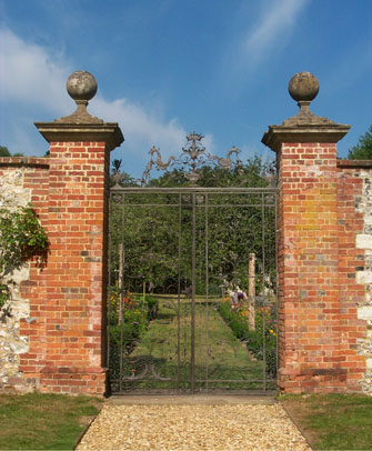 The ornamental wrought iron gates into the Walled Garden