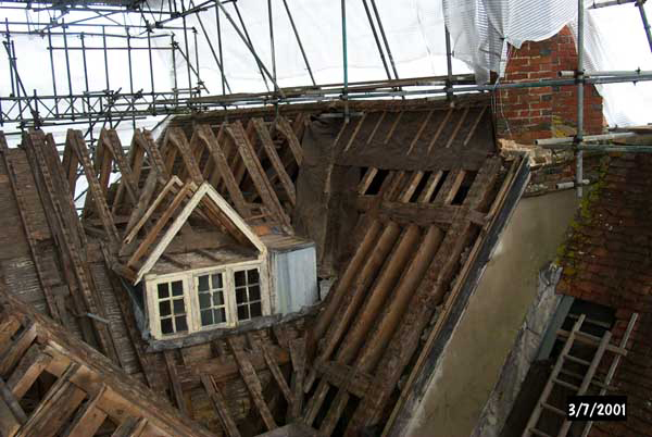 Roof stripped off to reveal the timbers beneath